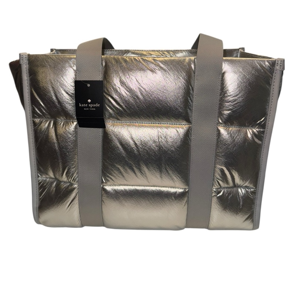 Kate Spade Kip Puffy Large Metallic Silver Puffy Tote